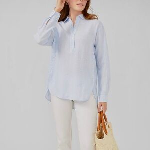 J.McLaughlin Fallon Linen Popover Tunic Top in Light Blue Size XL